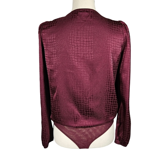 Socialite Long Sleeve Wrap Front V Neck Body Suit, Plum Purple, Small - Picture 7 of 16